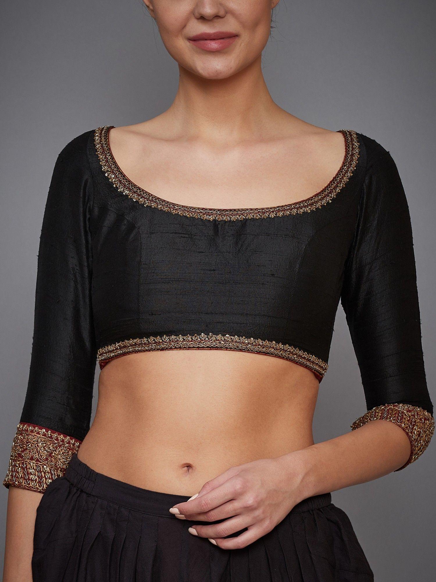 black parampara zardozi embroidered silk blouse