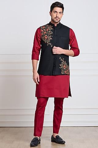 black pashmina embroidered bundi jacket