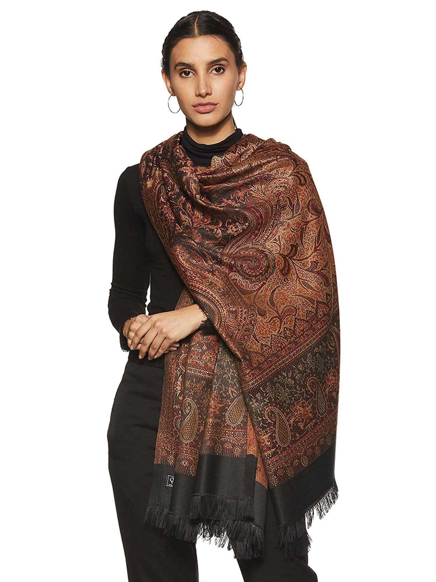 black pashmina wool patterned shawl