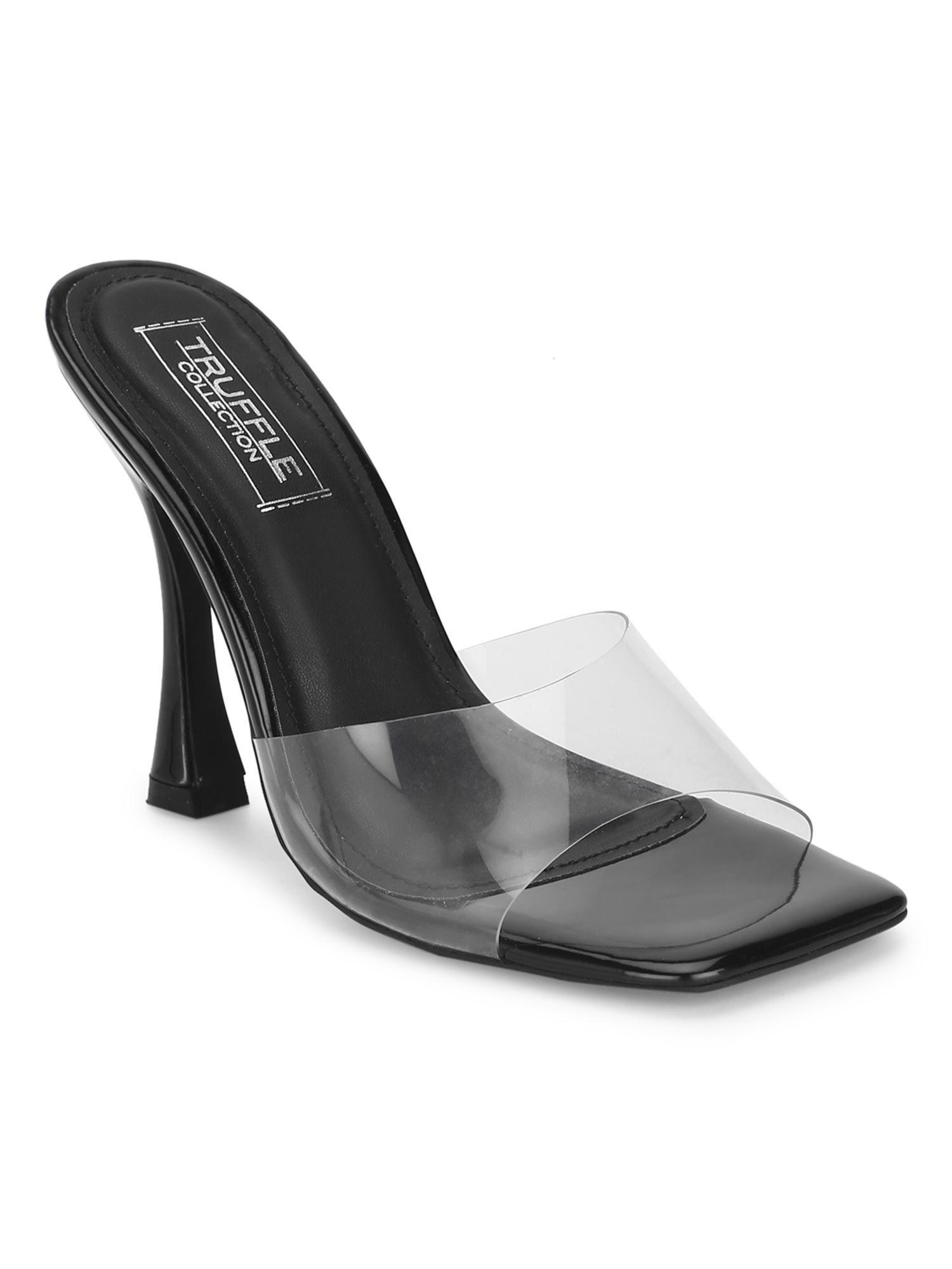 black patent perspex stiletto mules