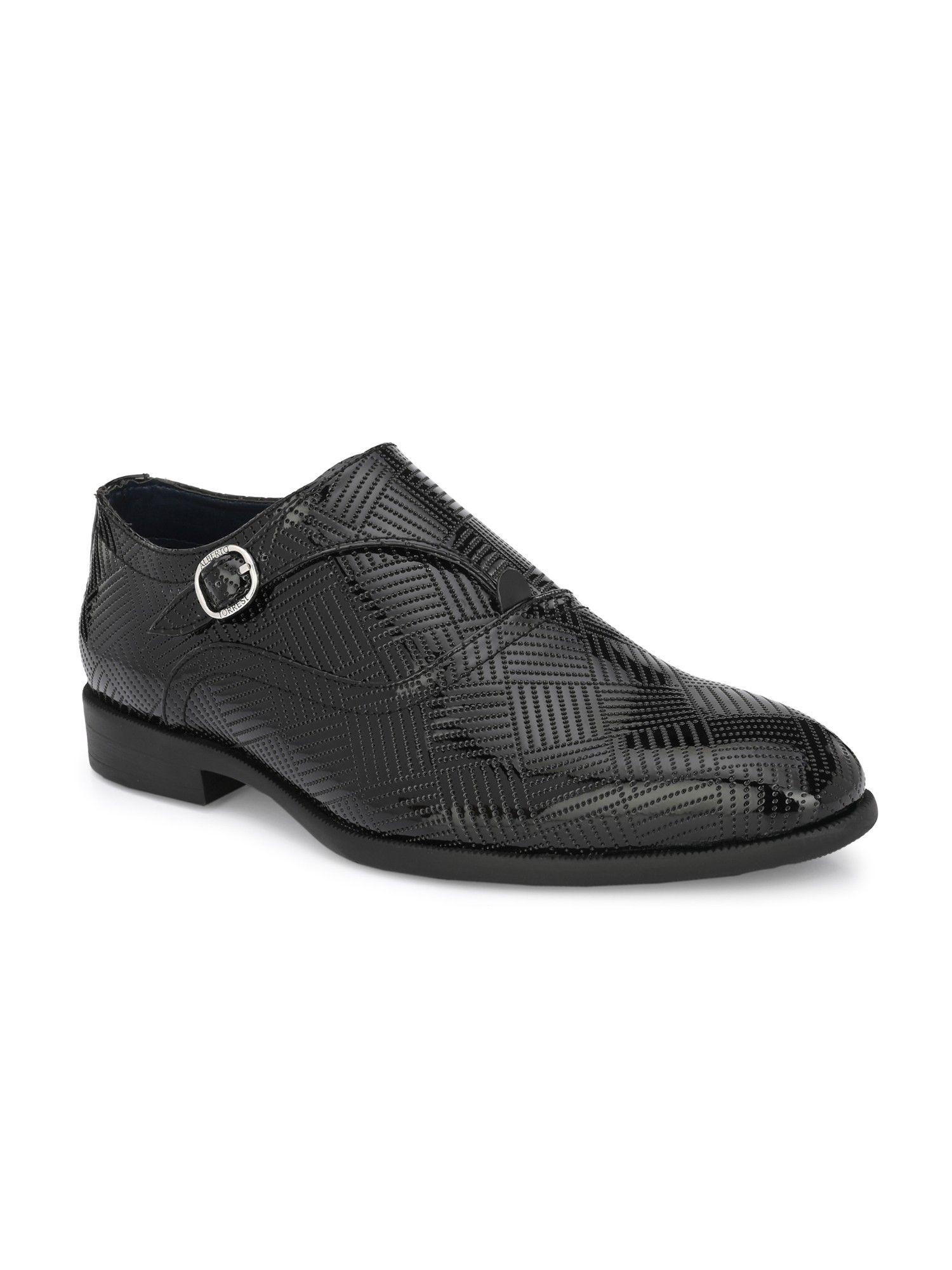 black patent synthetic monk shoes