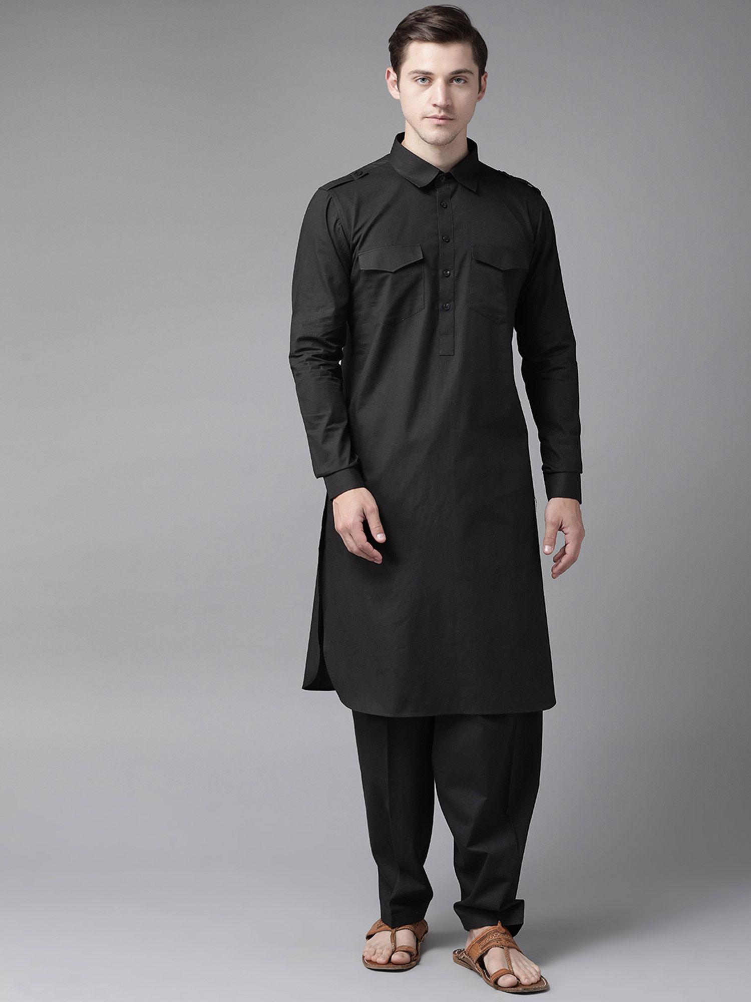 black pathani kurta with salwar (set of 2)