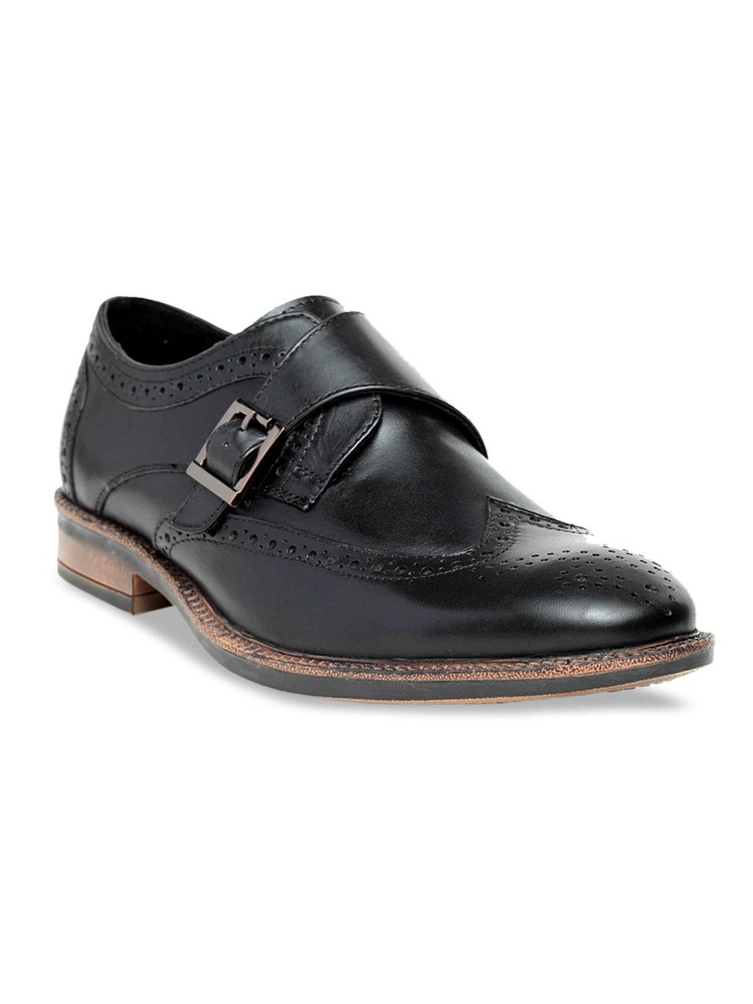 black patterned monk straps