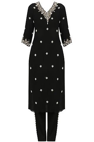 black pearl embroidered kurta and pants set