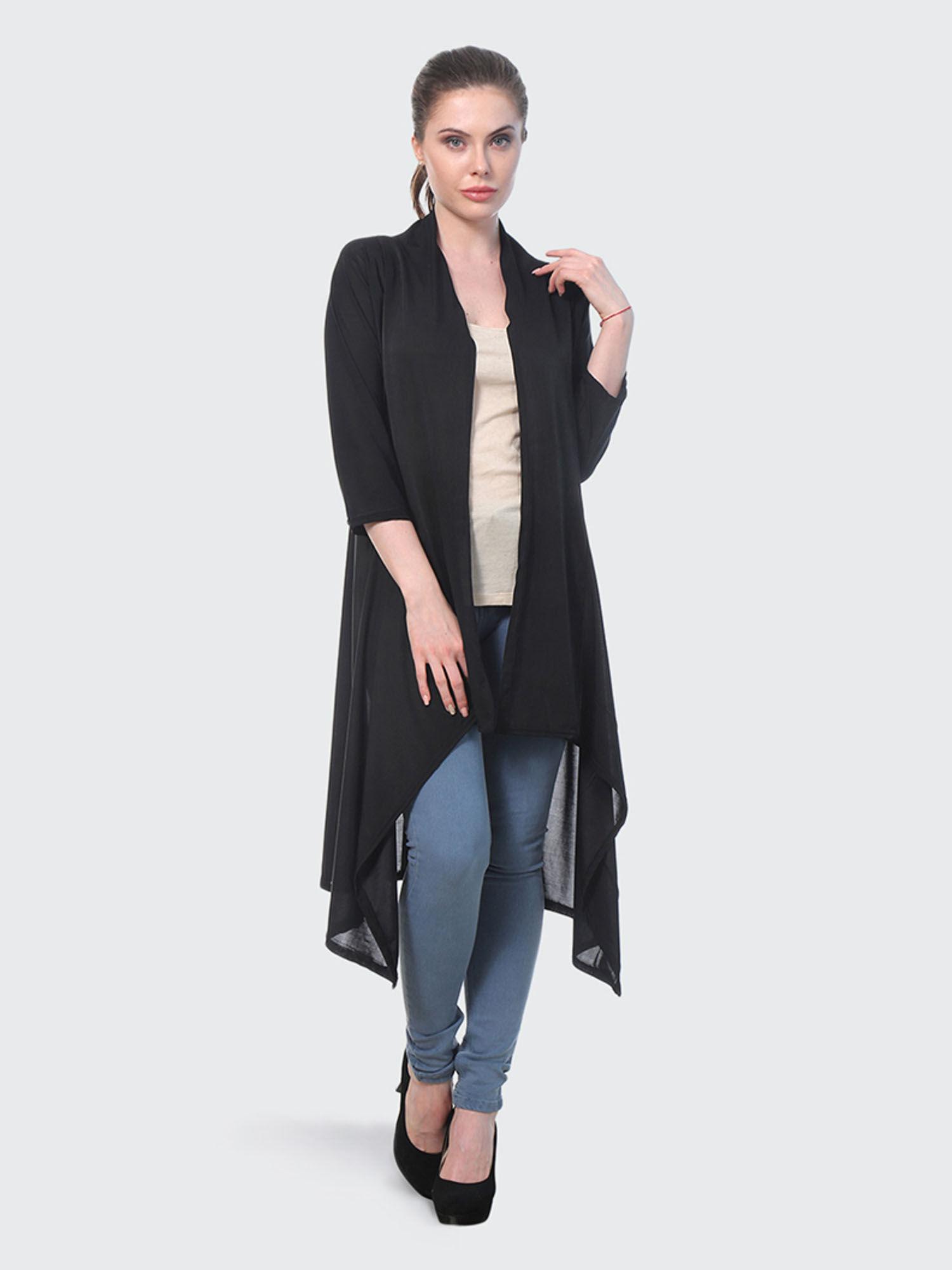 black plain hosiery lycra long shrug for women