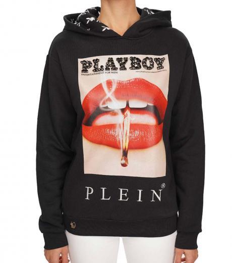 black playboy lips printed crystal hoodie
