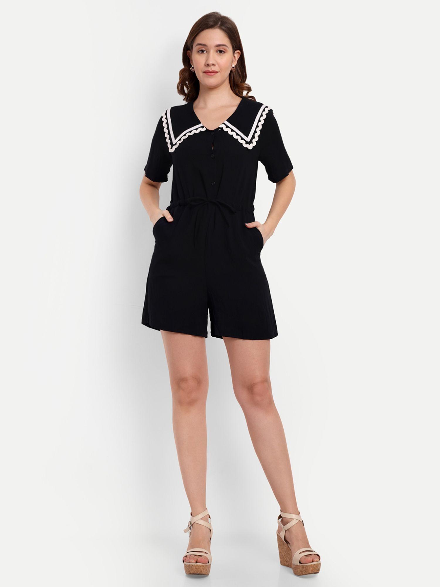 black playsuit with sailor collar and lace detailing