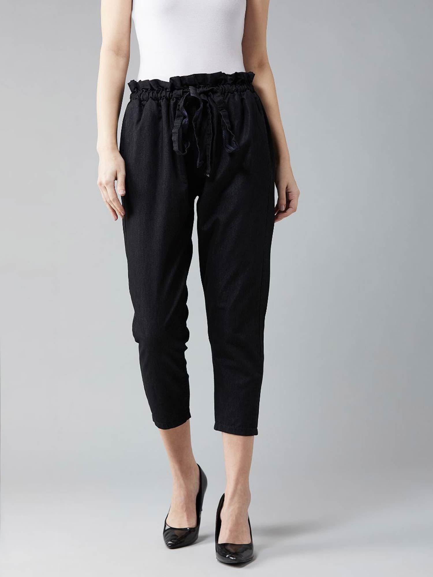 black pleated front high rise denim pants