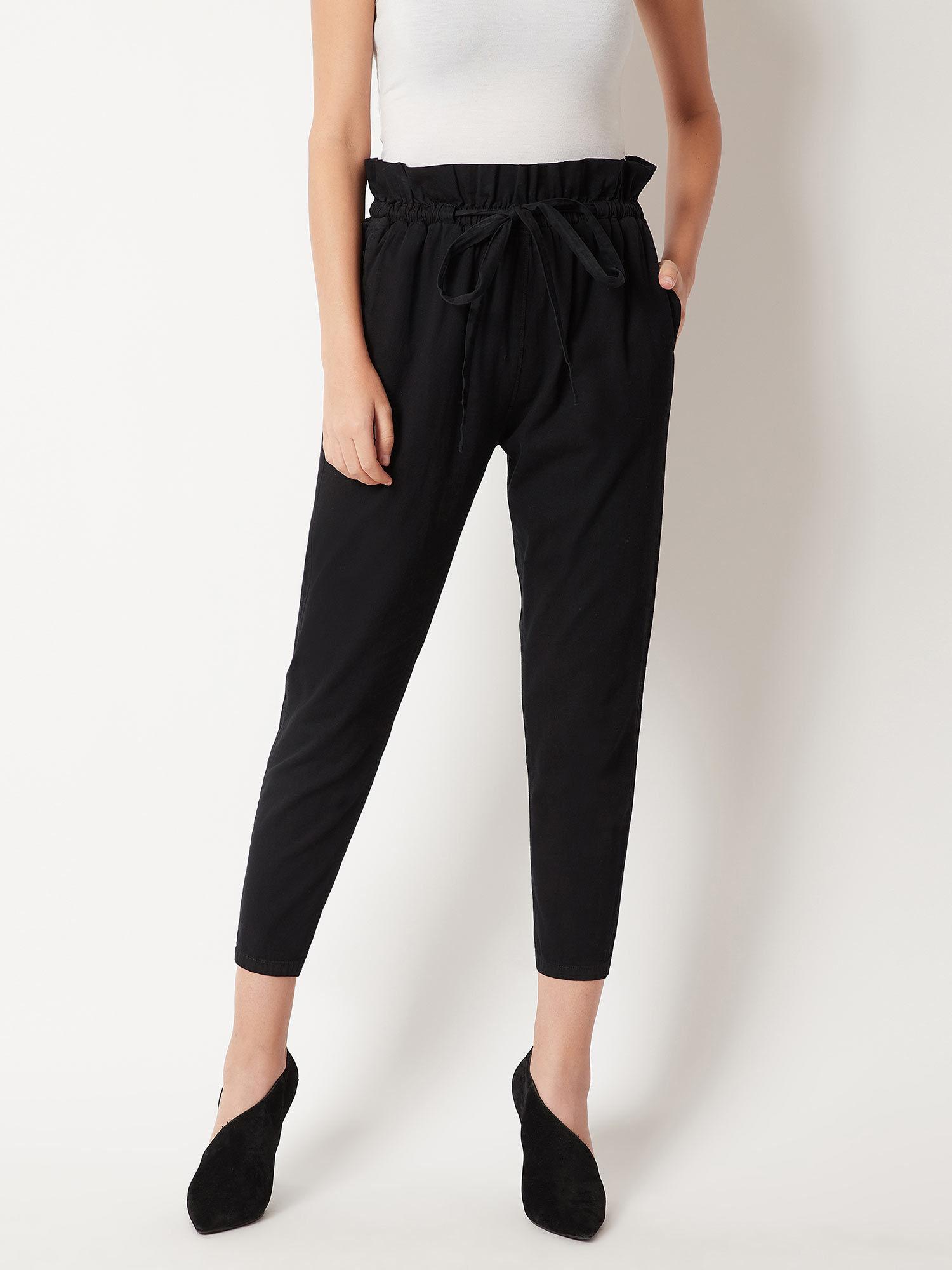 black pleated paper bag pant