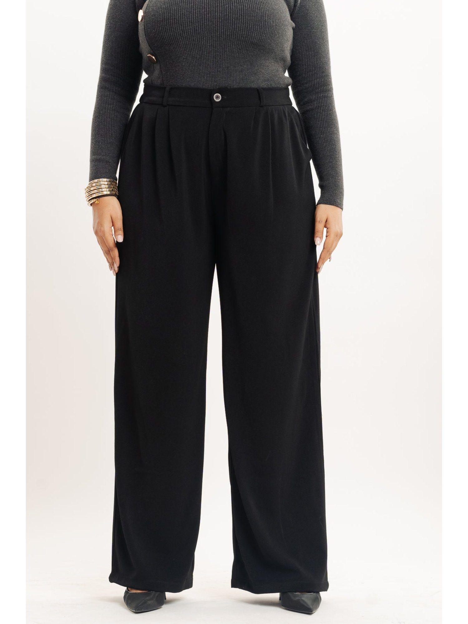 black pleated straight fit curve korean pant