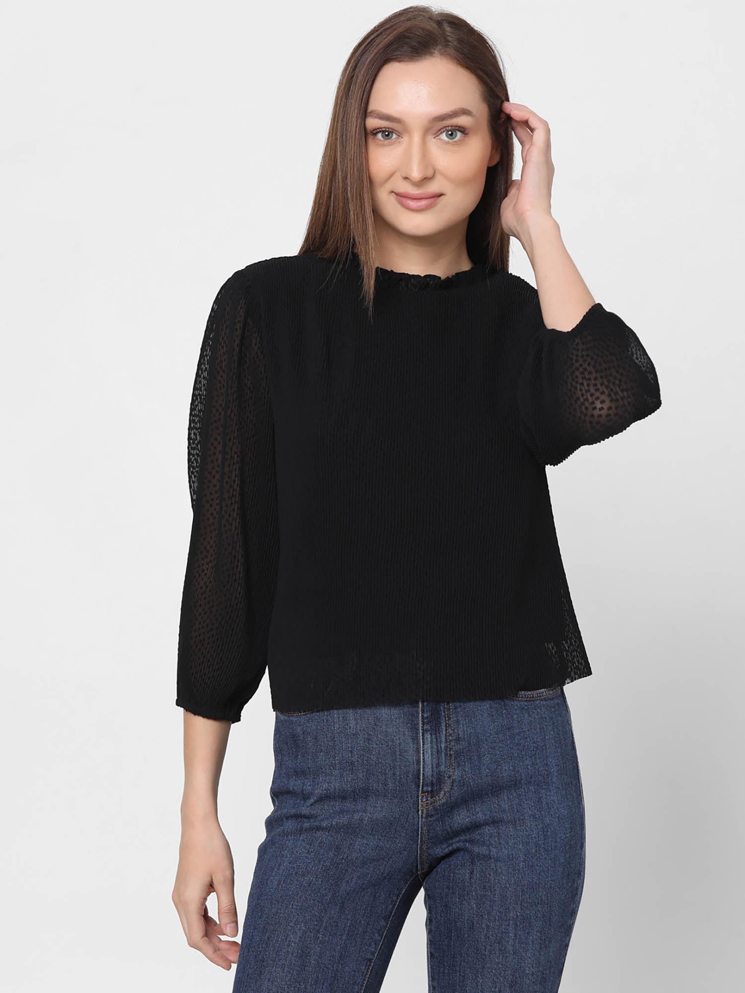 black plisse pleated top