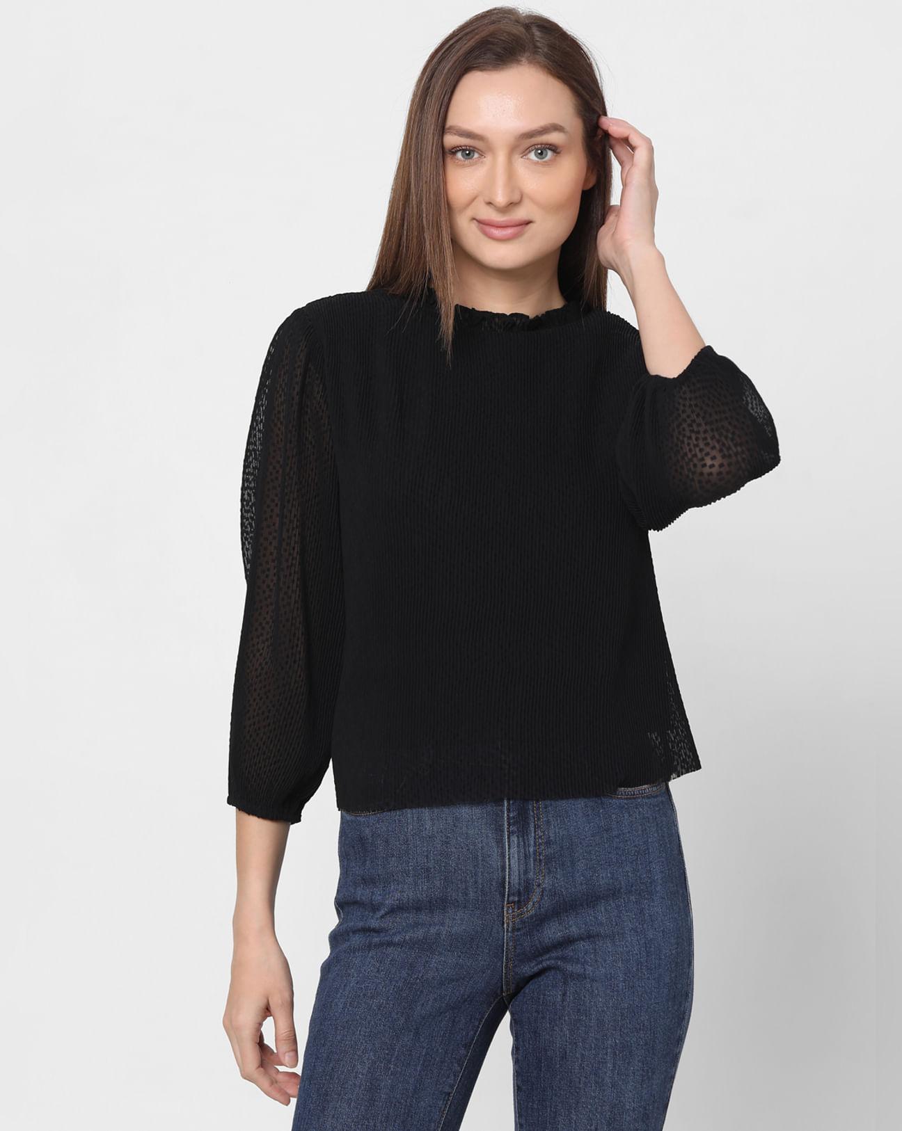 black plisse pleated top