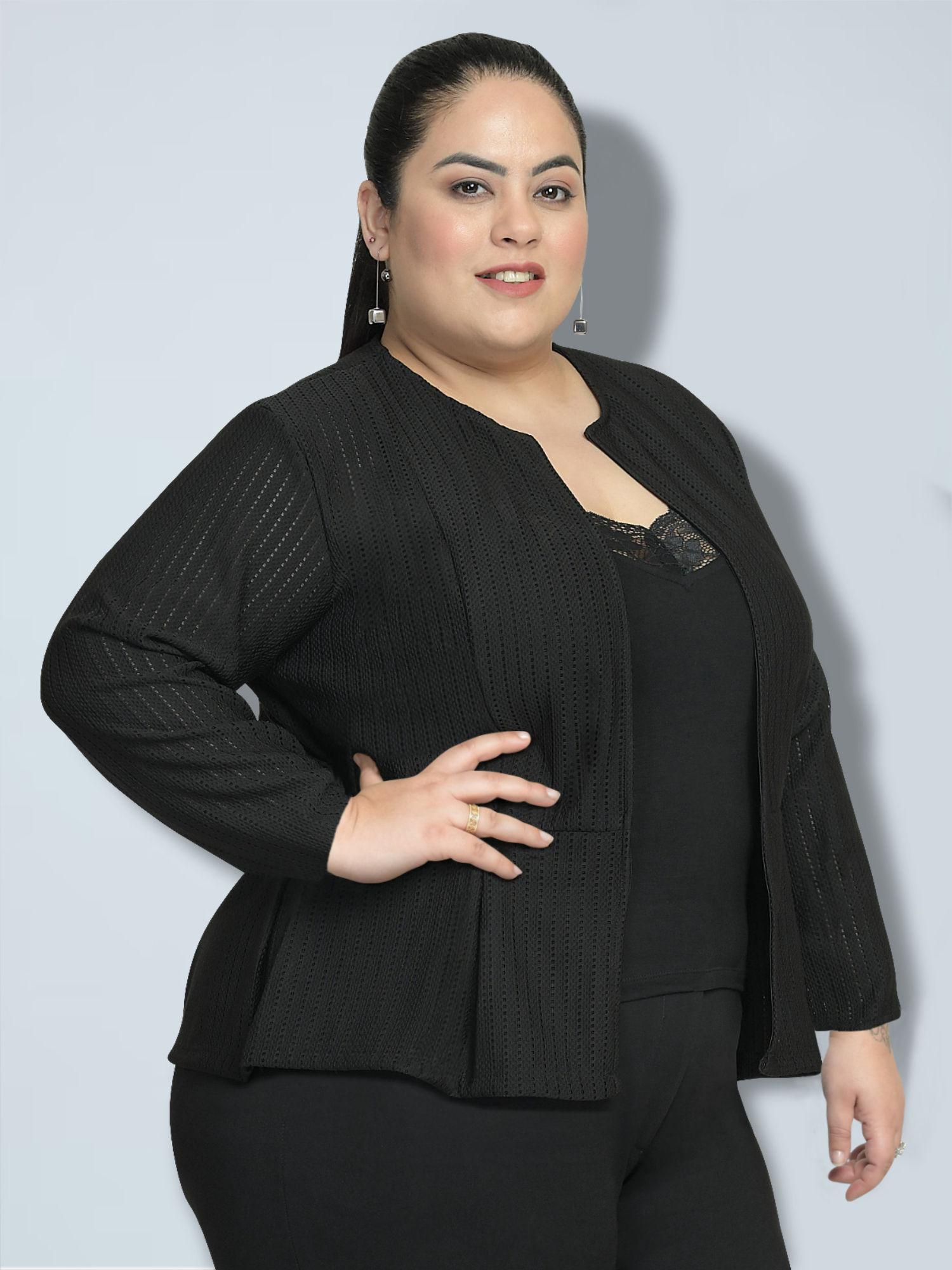 black plus size perforated blazer