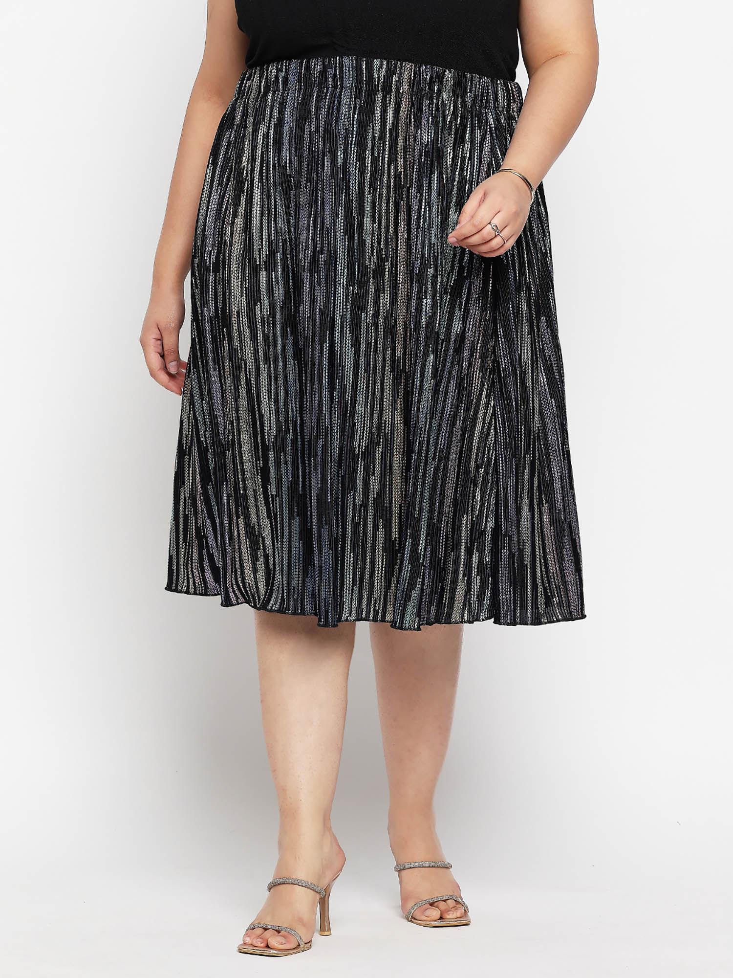 black plus size shimmer curve skirt