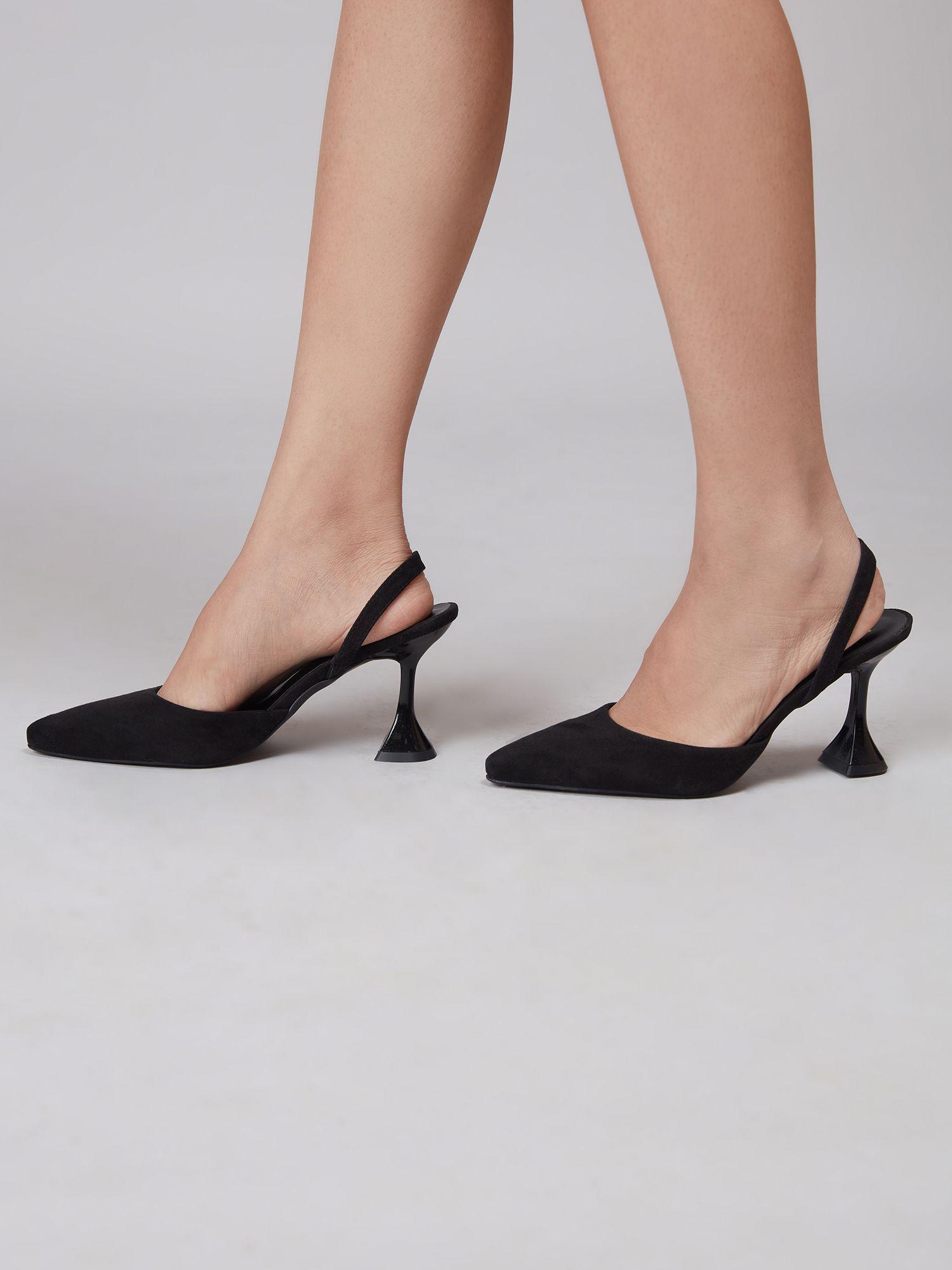 black pointed flared heels