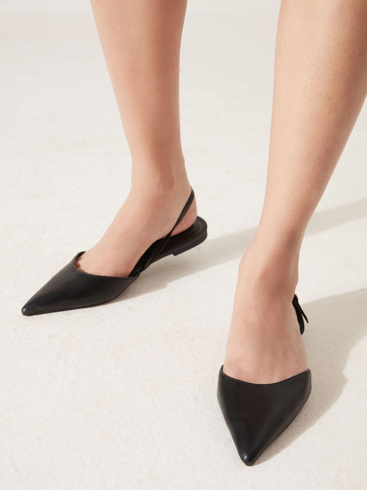 black pointed toe solid mules