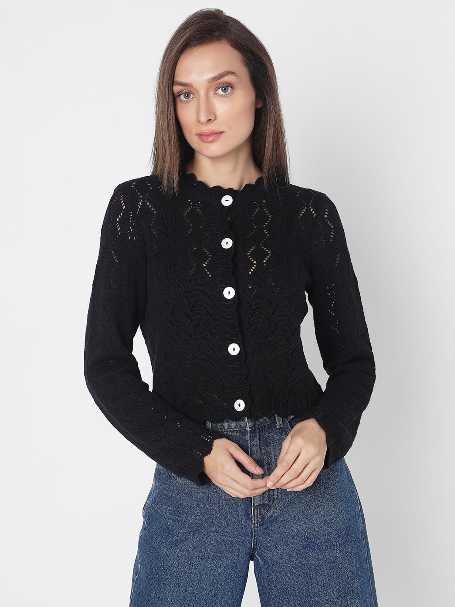 black pointelle cardigan