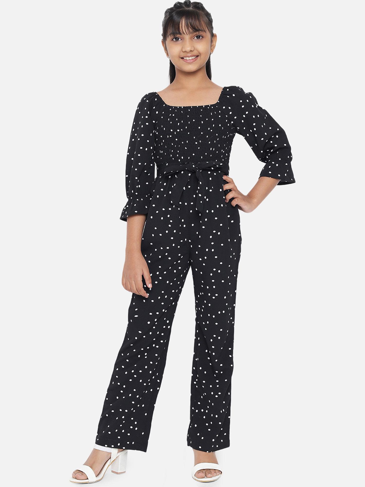 black polka crepe jumpsuit