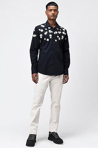 black polka dot embroidered shirt