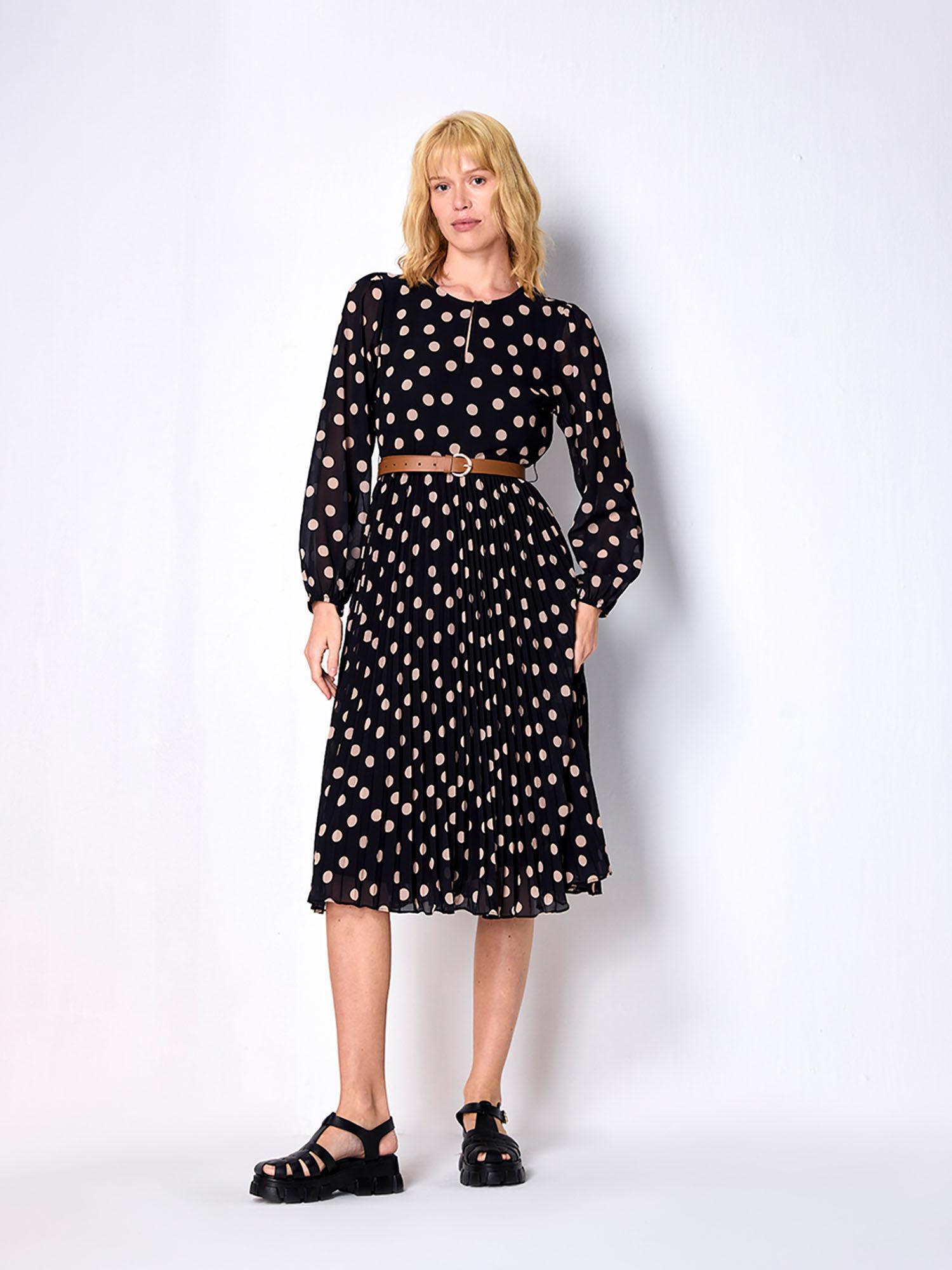 black polka dot fit & flare midi dress (set of 2)