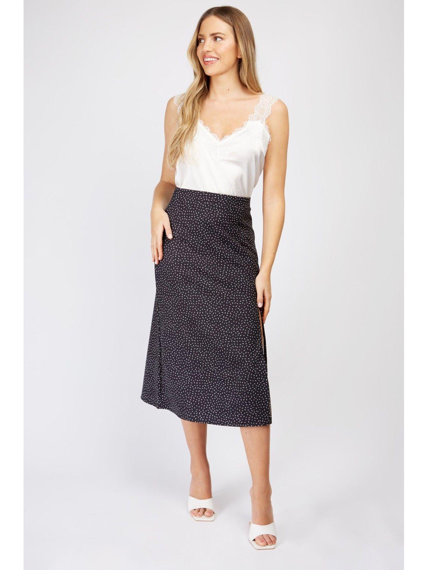 black polka dot midi skirt