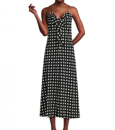 black polka dot ruffle midi dress