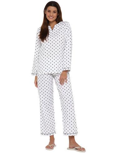 black polka dot v-neck long sleeve women's night suit