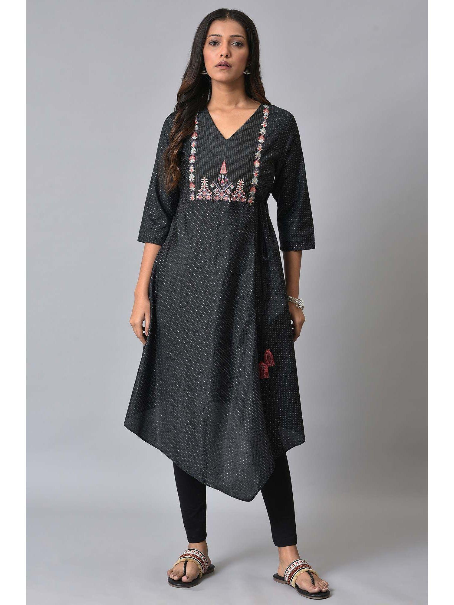 black polka dots kurta