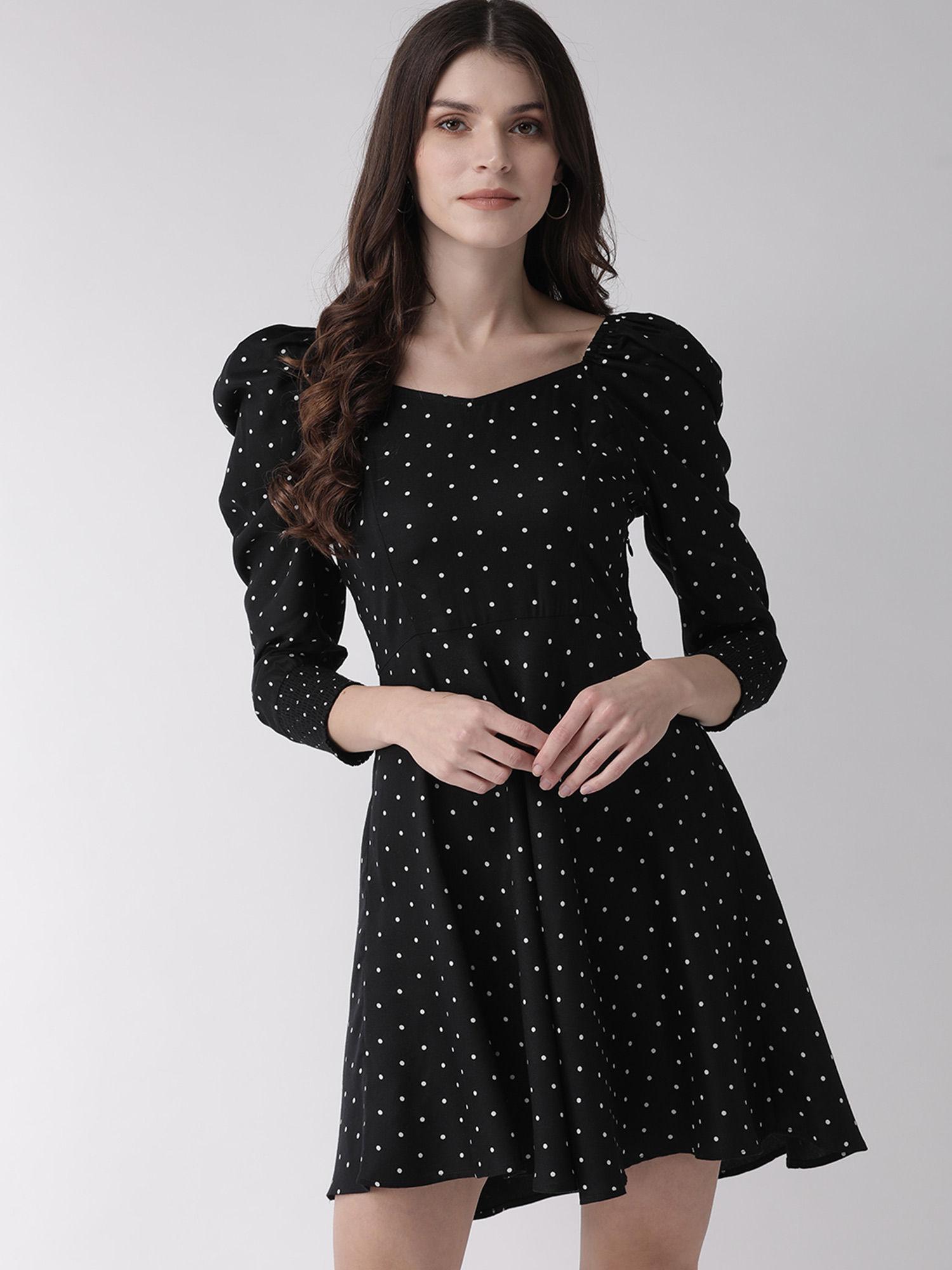 black polka dots sweetheart mini dress