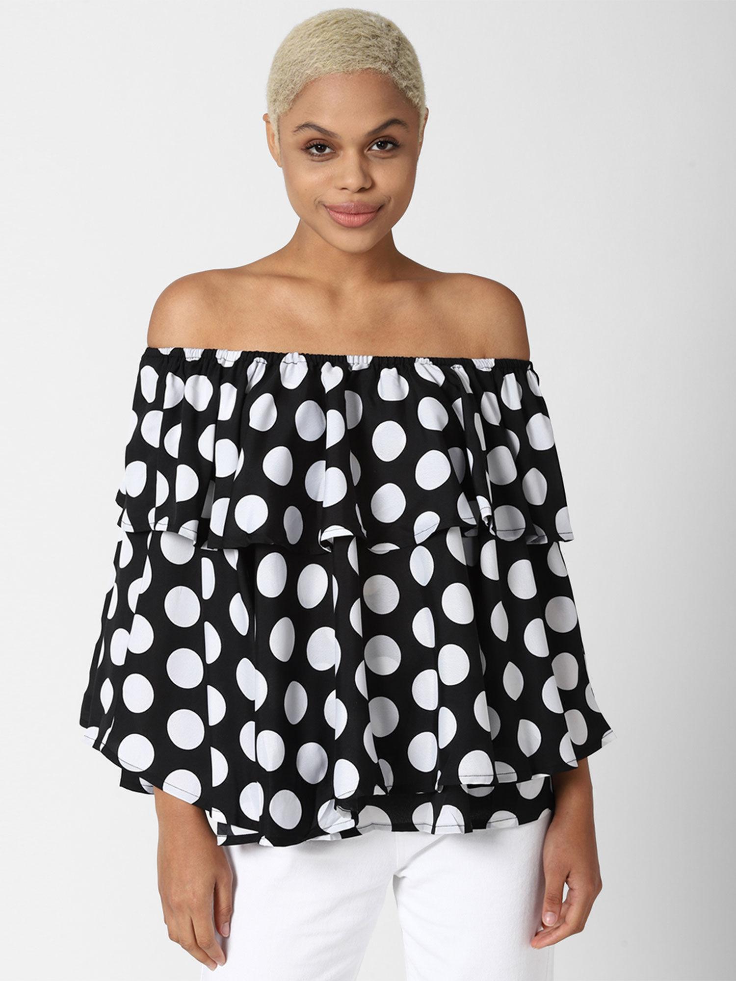 black polka dots tops