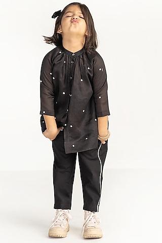 black polka printed peasant top for girls