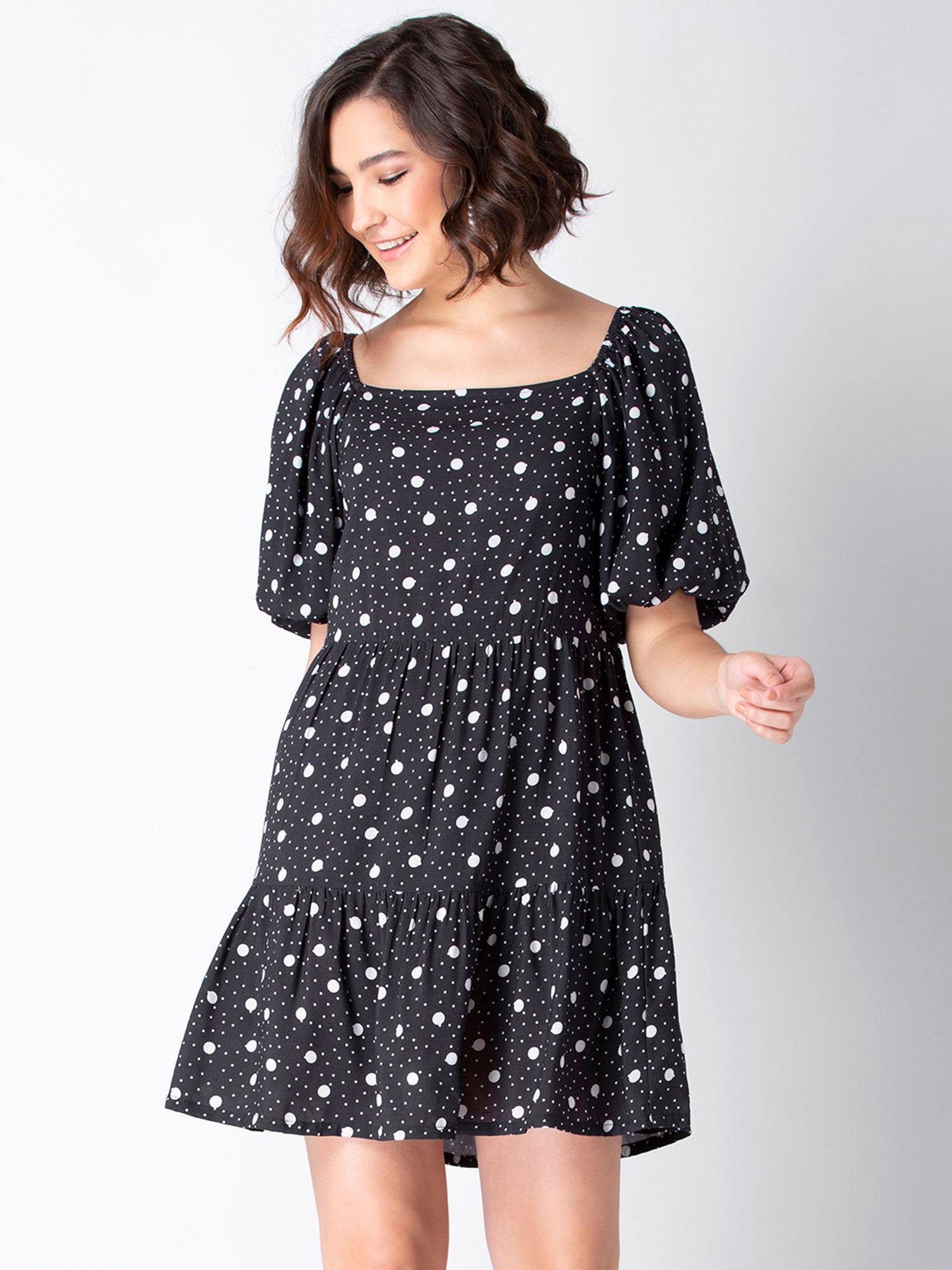 black polka tiered dress