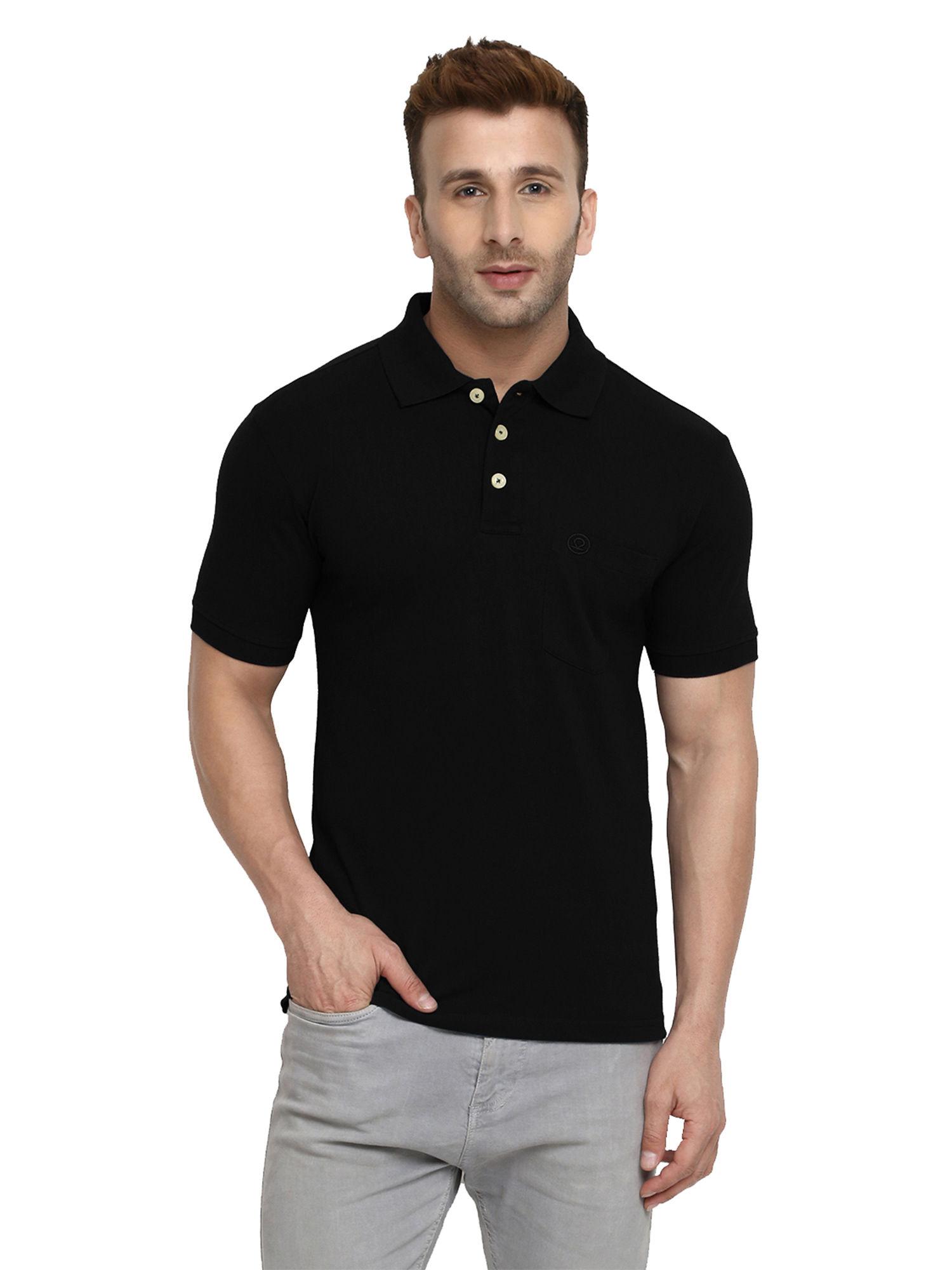 black polo collar neck t-shirt