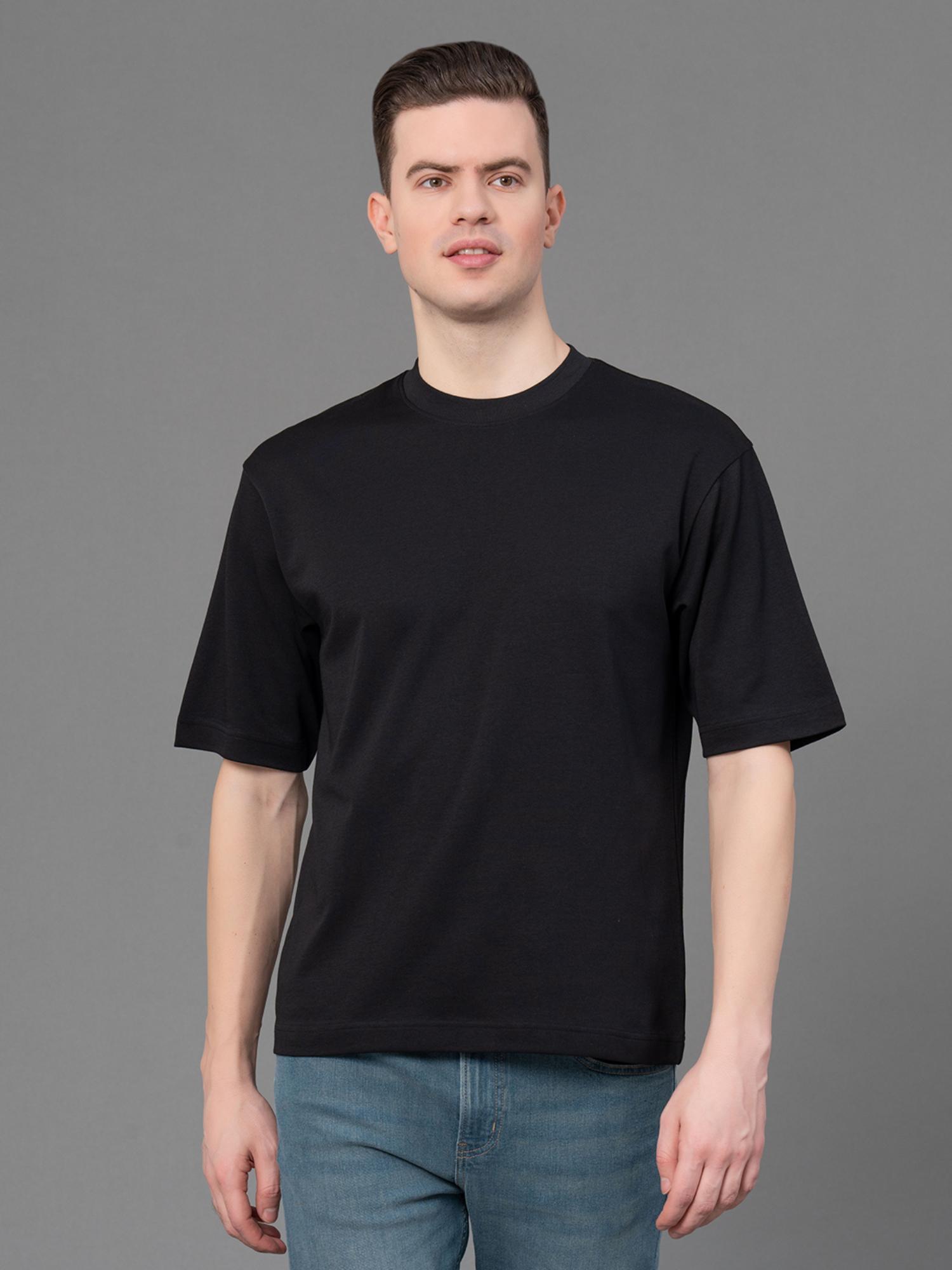 black poly cotton solid mens oversized t-shirt