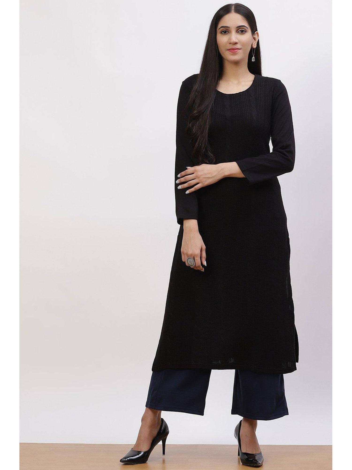 black poly cotton straight kurta