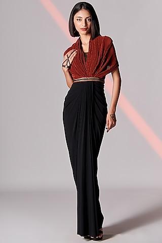 black poly jersey cape gown saree