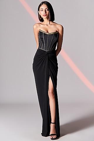 black poly jersey corset gown