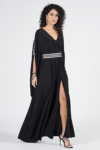 black poly jersey spandex asymmetrical dress