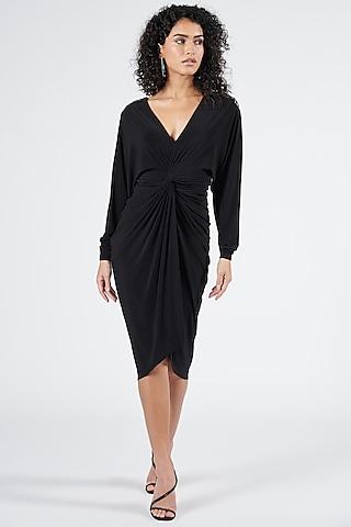 black poly jersey twisted dress