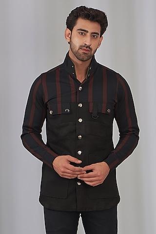 black poly viscose & suede embellished shirt