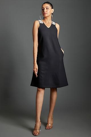 black polyester & lycra embroidered dress