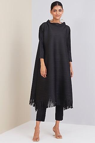 black polyester a-line tunic