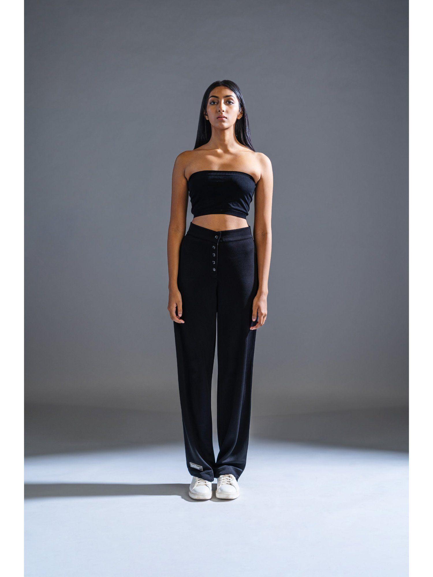 black polyester classic square cut pants