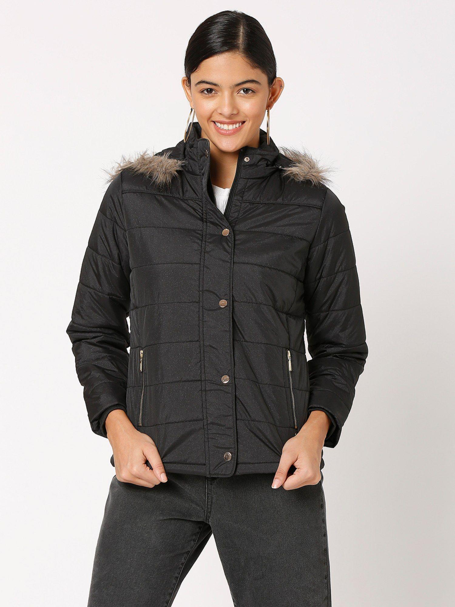 black polyester full sleeve casual jacket for women