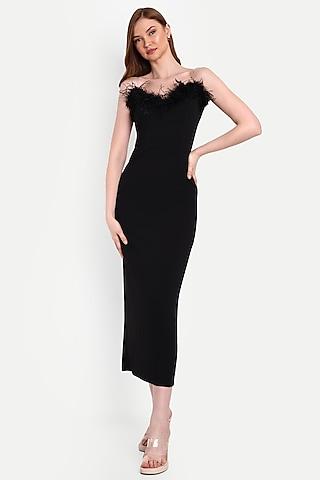black polyester maxi dress