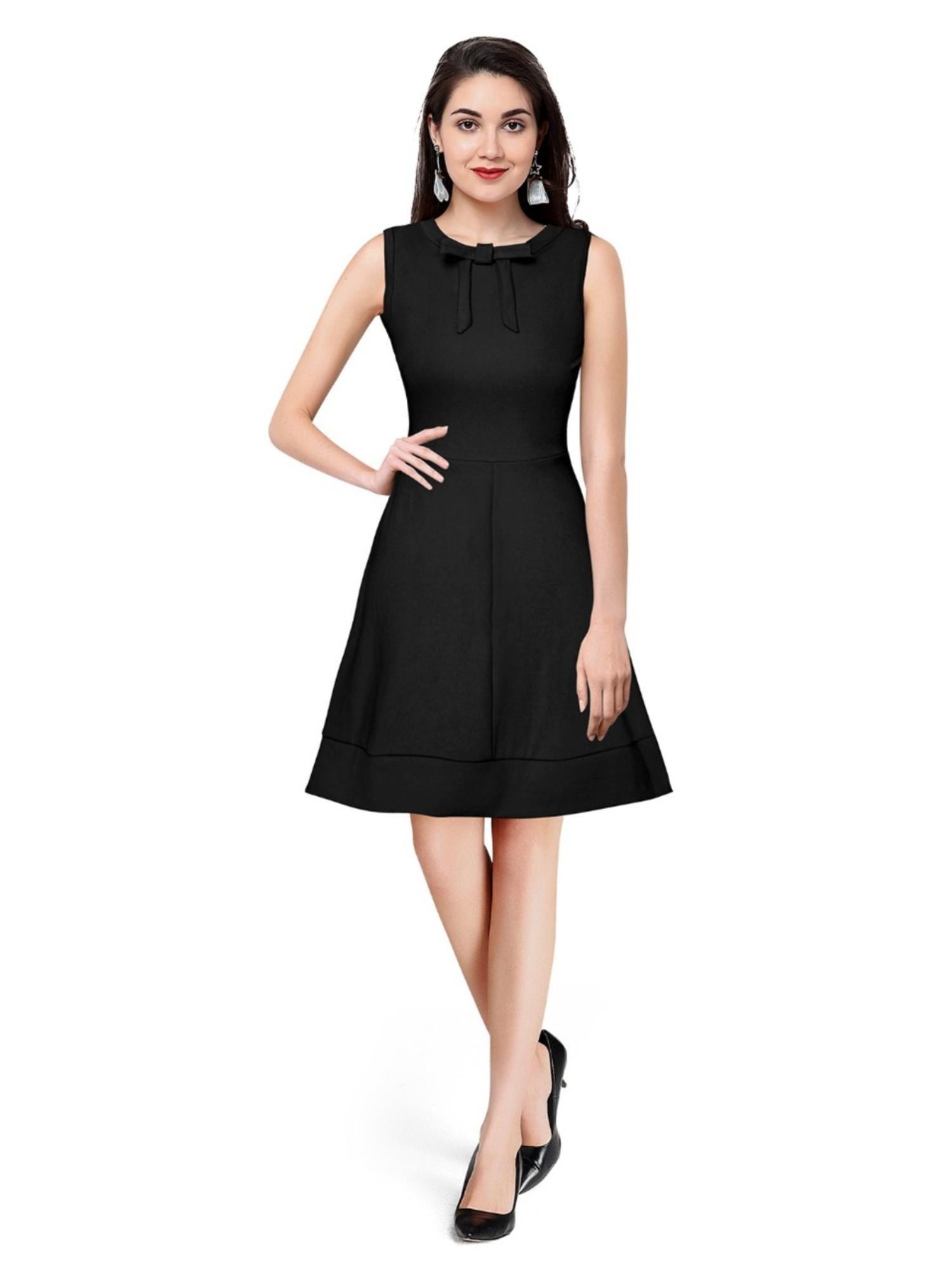 black polyester skater dress for women