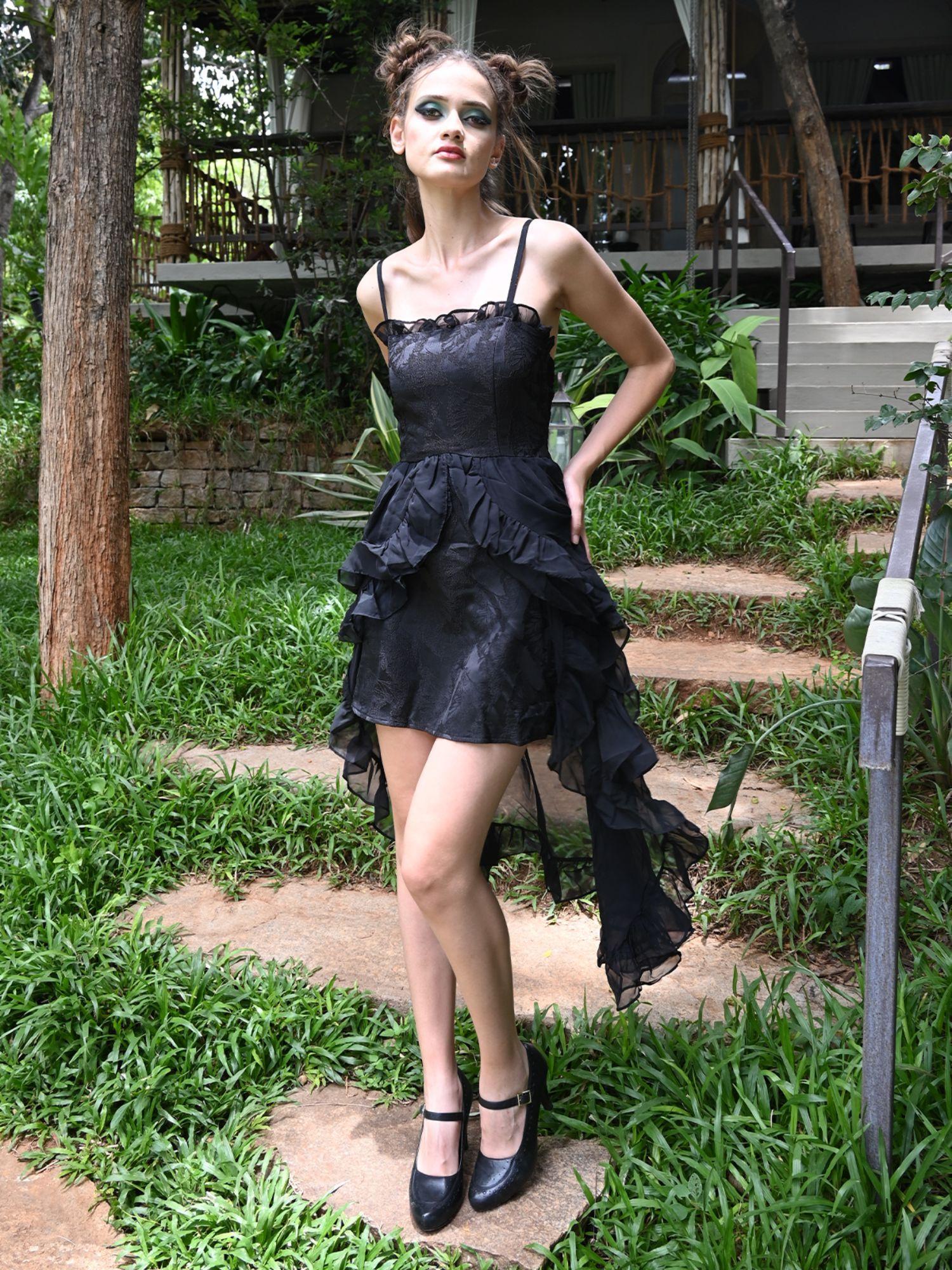 black polyester solid dress