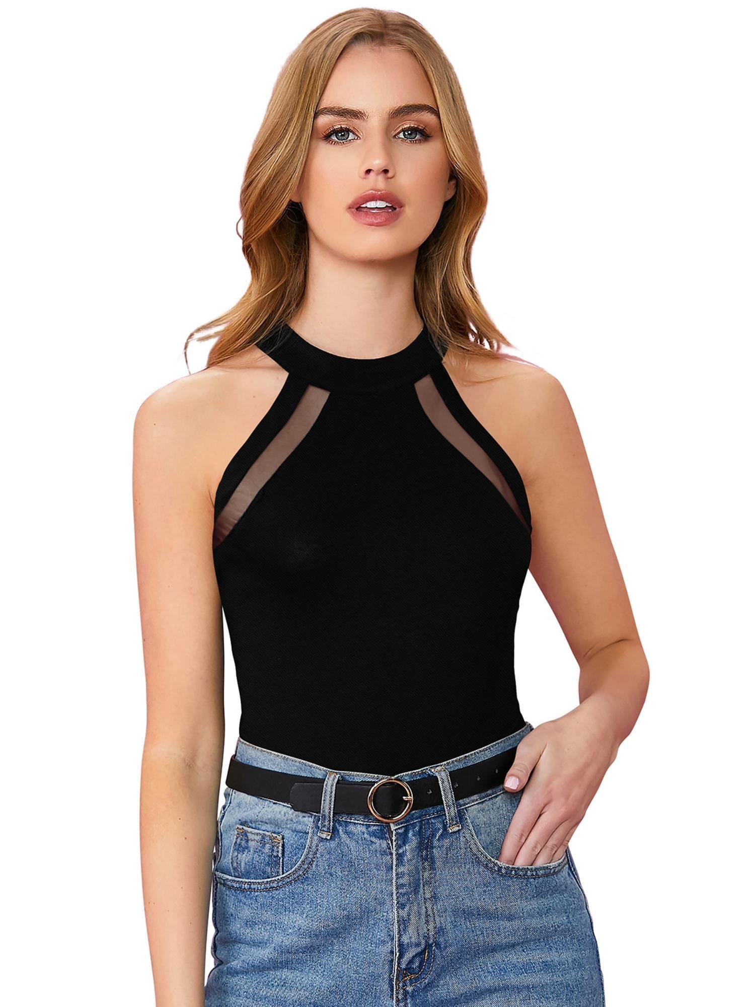 black polyester solid top for women