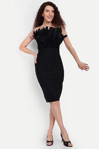 black polyester spandex bodycon midi dress