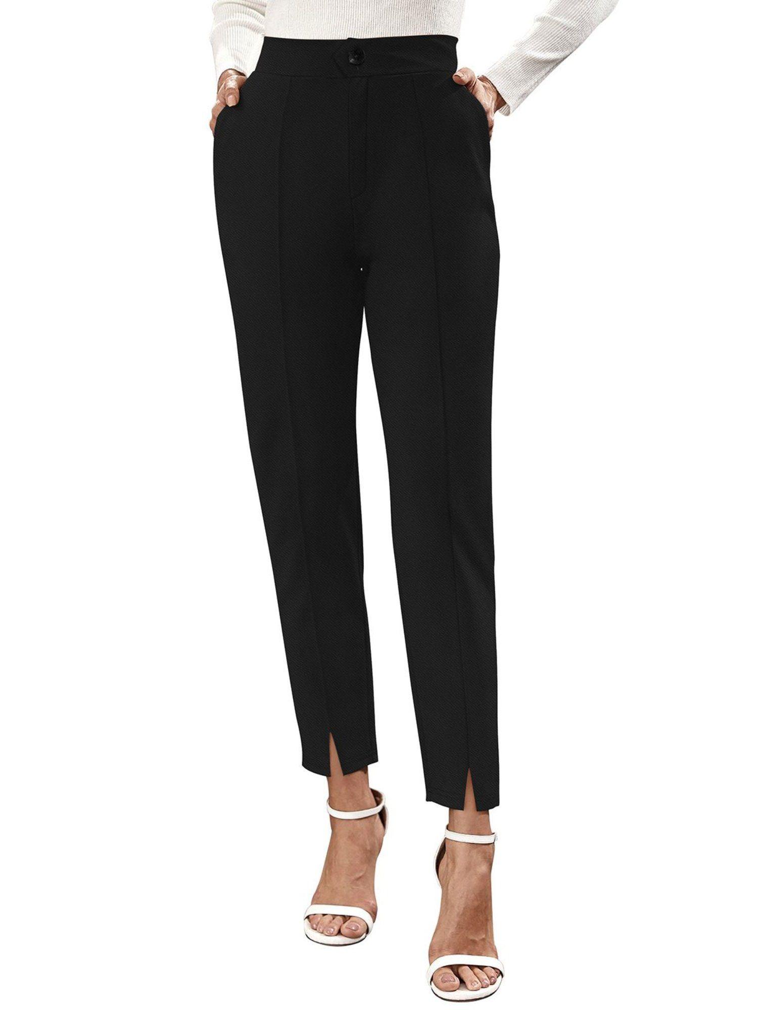 black polyester straight leg trouser for women